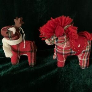 Red Plaid Plush Ornaments (Reindeer and Dala Horse / Pony)